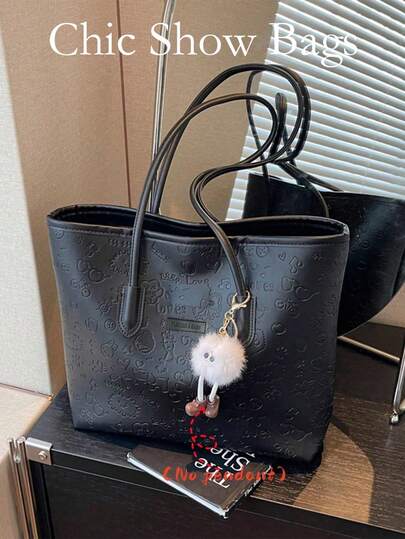 大容量女士时尚多功能单肩包，新款帆布手提包，时尚设计，适合上学、通勤和购物（不含吊坠）