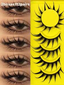 6/7 Pairs Wet Fox Eye Anime False Eyelashes, Cosplay Lashes, Thick Curly Wet Lashes, Makeup Tools - Black - View 15