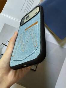 Minimalist Fashion Personalized Letter Embroidery Phone Case Compatible With Iphone 13 Pro Max, 14 Pro Max, 15 Pro Max, 16 Pro Max, 17 Pro Max - Blue - View 3