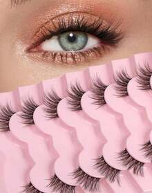 Half Lashes Natural Eyelashes 3/4 Wispy Lashes Natural Look Cat Eyelash False Corner Lash Long Strip Fluffy Pack 7 Pairs 16MM D18 - ColorF - 查看 1