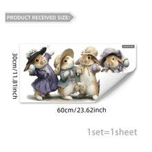 1张可爱兔子抱彩蛋窗贴，包含蝴蝶和花朵图案，可移除PVC自粘贴纸，适合春季复活节卧室、客厅、阳台和橱窗装饰。 - 彩色 - 查看 10