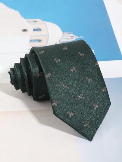 1pc Men's Casual Minimalist Solid Color Necktie With Horse Pattern, Versatile For Daily, Business, And Formal Occasions