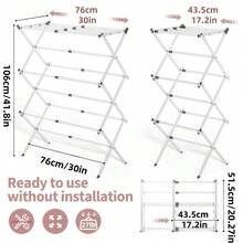 Heavy-Duty Stainless Steel Floor-To-Ceiling Drying Rack, Expandable And Foldable Three-Layer Laundry Drying Rack, Towel Rack, Air Drying Rack, Suitable For Indoor And Outdoor Drying And Hanging, Space-Saving Clothing Drying Rack - White - View 2