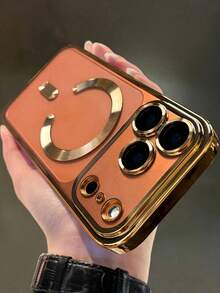 Hadaasi 1个金色奢华电镀透明磁吸无线充电手机壳，兼容 17 Pro Max Air 16 16E 15 14 13 12 11 Pro Max Plus 保护套 - 金色 - 查看 2