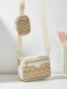 1pc Girls Mini Wave Pattern Embossed Letter Pouch, Phone Wallet Coin Purse - Weaving Color - View 7