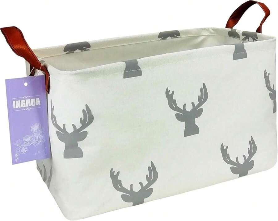 INGHUA Rectangular Storage Basket Fabric Organizer Bin For Toys,Books,Clothes,Gifts,Pets-Perfect For Home,Office,Nursery,Dorm,Shelf(Rec Grey Deer) - ColorI - 查看 1