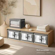 Storage Boxes With Lids - 3 Pack Fabric Clear Window Storage Bins, Collapsible Storage Bins With Lids, Linen Closet Organizer For Clothes, Towel, Blanket, Dark Grey - 深灰色 - 查看 7