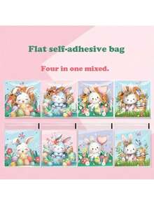 100pcs/Pack Rabbit Egg Candy Bags, Cartoon OPP Flat Bags, Easter Gifts Packaging Bags, Assorted 4-In-1 Random Mix - Multicolor - View 7