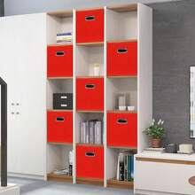 Black Foldable Storage Cubes Bins , Fabric Storage Box Cubes Organizer Baskets With Dual Handles For Home Organizer (Red) - Red - View 6
