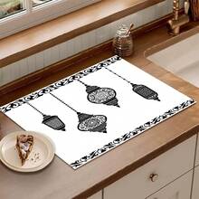 1件斋月灯笼图案吸水沥水垫，厨房装饰咖啡机垫，手工咖啡壶沥水垫，厨房地垫，餐桌垫，厨房台面餐具沥水垫，早餐垫，防滑耐热沥水垫，硅藻土沥水垫，遮盖污渍，超强吸水厨房垫，易清洁碗碟架垫，适用于厨房、餐桌、咖啡馆、酒吧、节日、派对、家居装饰、节日礼物 - 彩色 - 查看 1