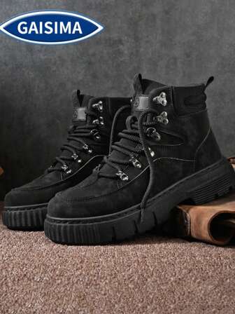 GAISIMA Herrstövlar med tjock sula och hiss, höga arbetsstövlar, herrstövlar i retrostil med brittisk stil, höst/vinter