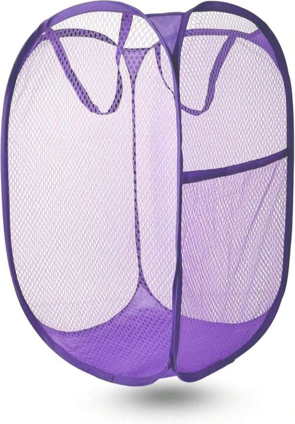 LXLOVESM Pop Up Laundry Hamper, Mesh Laundry Basket Collapsible, Foldable Hamper For Travel And Storage (White)