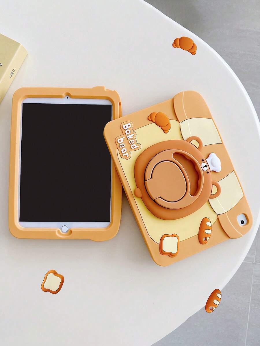 1 pezzo Custodia protettiva per tablet 9.7"/iPad 10th-2022/10.9" con casa da forno a forma di orso carino, rotazione a 360°, cover morbida in silicone per iPad Mini6 Mini7, Air 3, custodia protettiva con cartone animato di orso da forno - Multicolore - Visualizzare 1