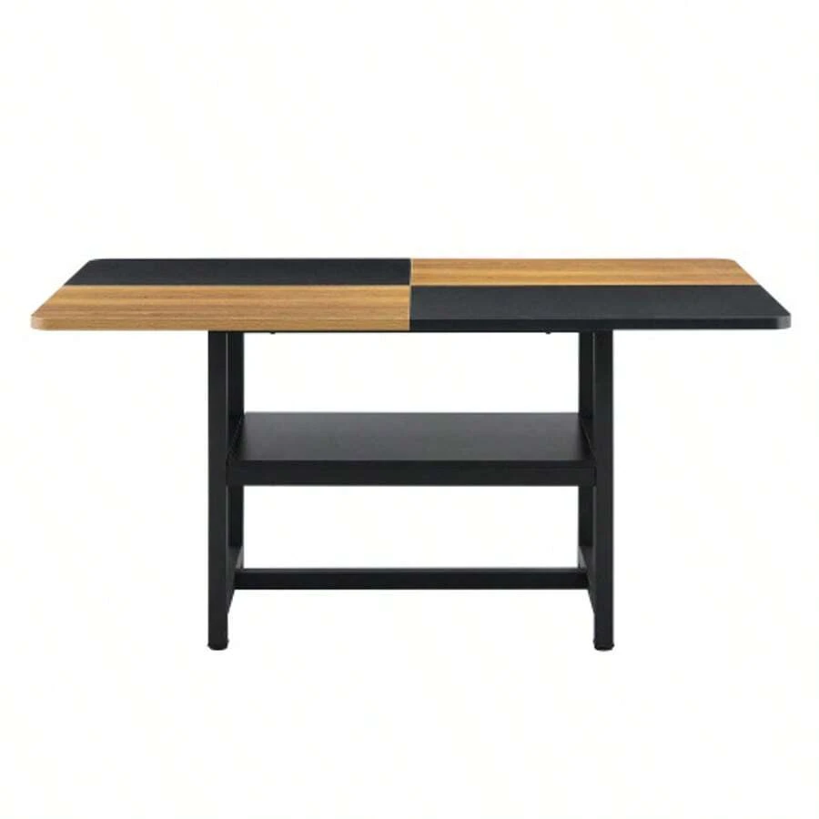 Rectangular Dining Table In Industrial Design, 160x90x76 Cm, For 4-6 People, Brown/Black, With Multifunctional Storage Shelf, For Living Room, Kitchen & Dining Area. - Black - View 1