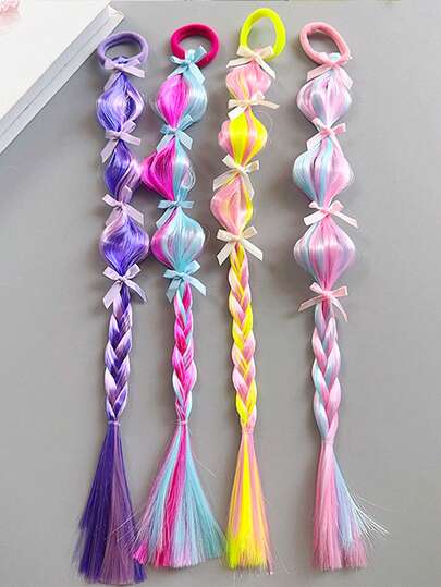 Girls' Braided Wigs, Handmade Colorful Dopamine Lantern Braids, Painted Braided Wigs, Suitable For Daily Wear And Parties