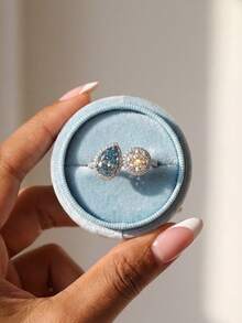 1枚经典优雅水滴形锆石戒指，订婚礼物、节日礼物，925纯银精美珠宝礼品 - 圍鑲水滴戒指 - 查看 6