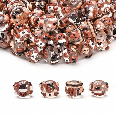 20颗混合棕色手绘透明树脂珠，草莓和星星图案圆珠，可用于DIY手链、项链、钥匙扣、手机挂绳、包链等创意手工艺品