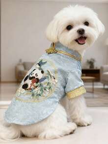 一件中国风复古轻便宠物外套，采用涤纶面料，适合小型至中型猫狗室内外穿着（不适合大型犬）。 - 淺藍色 - 查看 7