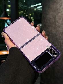 Ốp lưng điện thoại trong suốt đính kim sa lấp lánh, tương thích với Samsung Galaxy Z Flip 7, Z Flip 6, Flip 5, Z Flip 4, 3 5G, ốp bảo vệ chống sốc trong suốt lấp lánh. - Màu tím trong suốt - Xem 4