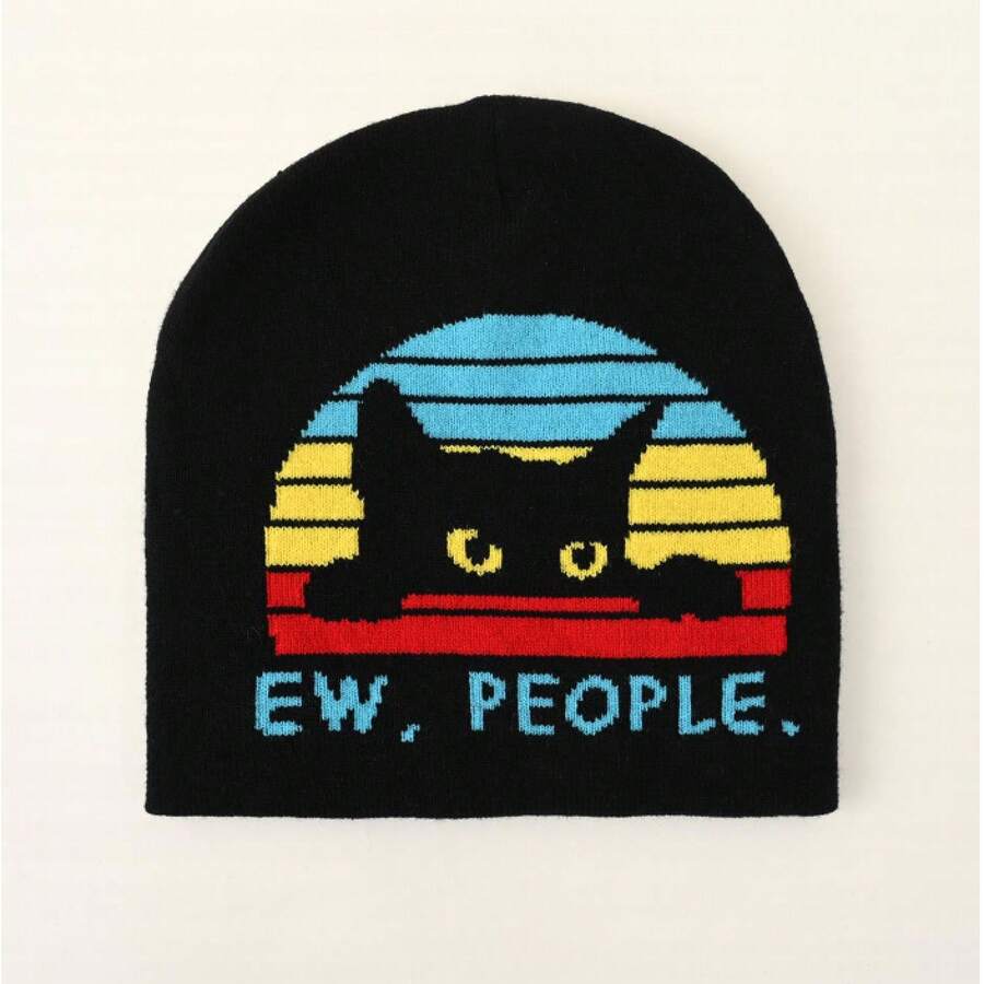 Street Style Black  Unisex Hip-Hop Knitted Hat Autumn Winter Couple Pullover Beanie Flame Yarn Hat - 1 - 查看 1