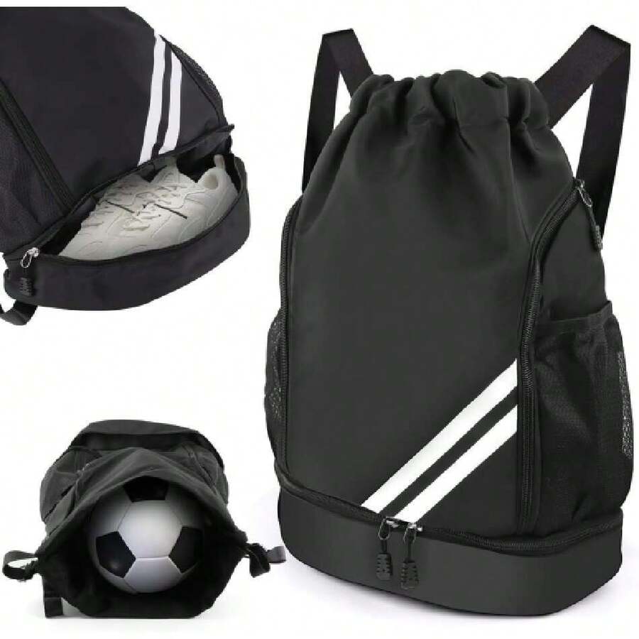 Drawstring Gym Backpack, Sports Backpack, Basketball Backpack With Separate Shoe Compartment, Drawstring Bags For Beach, Yoga, Swimming, Travel, Hiking, 38209677 - Blue - View 1