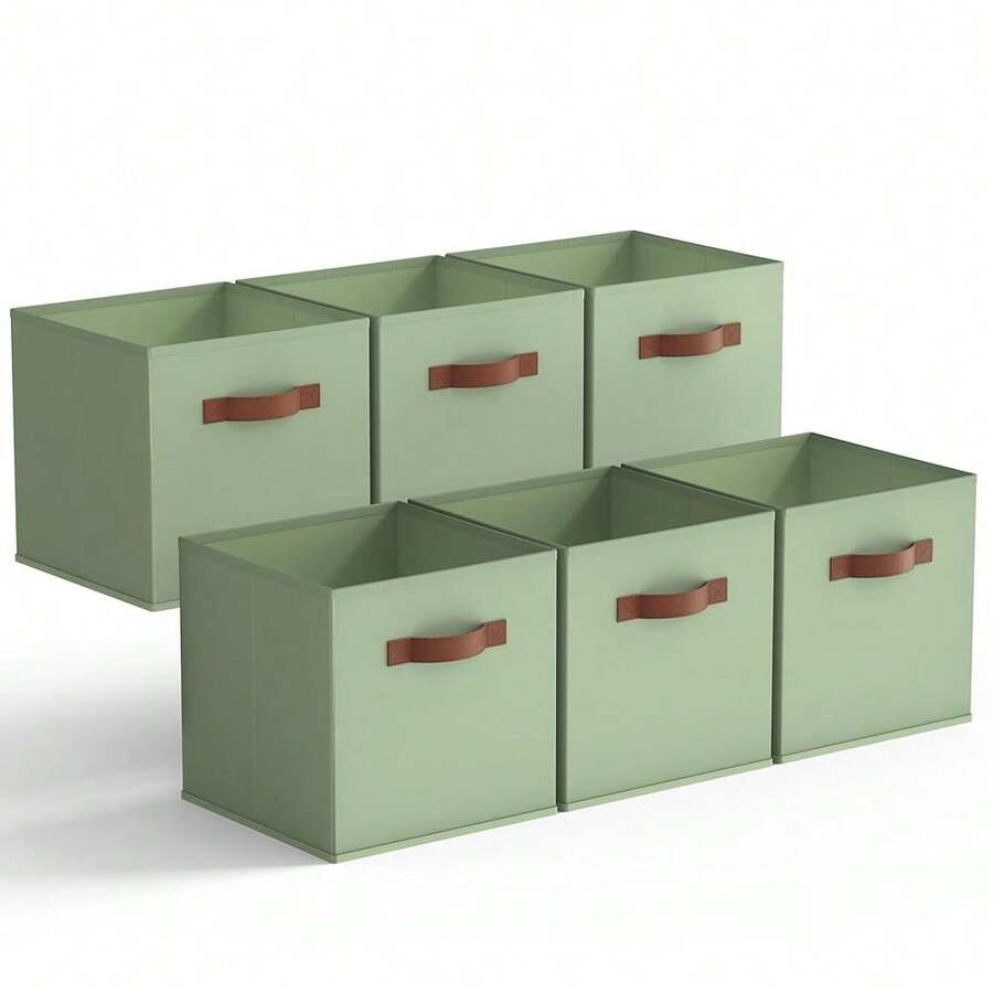 11 Inch Cube Storage Bins, Collapsible Fabric Storage Cubes With Handle, Closet Baskets For Organization, Storage Cubes For Shelves, Closet, Green, 6-Pack - 綠色6包裝 - 查看 1