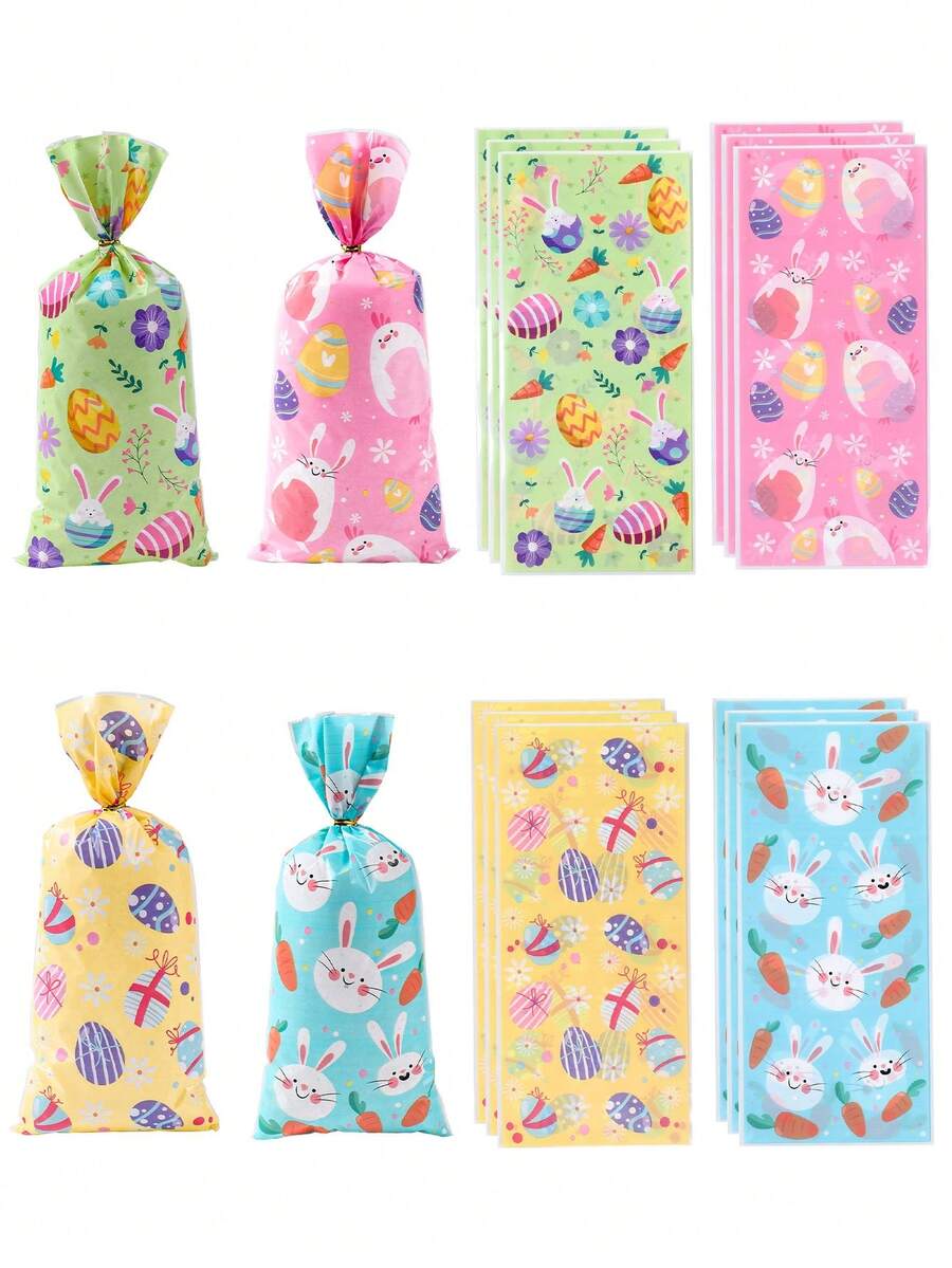 100个复活节兔子礼品袋，卡通兔子和复活节彩蛋图案糖果袋，复活节彩蛋寻宝礼品包装袋，糖果饼干食品包装袋，复活节派对装饰，复活节派对回礼袋，复活节家居装饰，复活节彩蛋寻宝派对用品，复活节用品，复活节兔子装饰，春季装饰，复活节派对用品，派对回礼，礼品包装袋