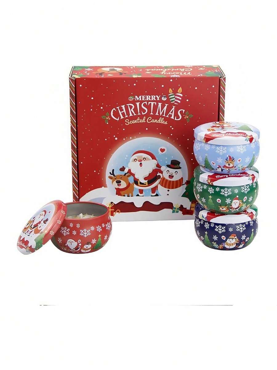 Velas Aromáticas Navideñas 4 Piezas, Velas de Cera de Soya 100% Natural, Aromaterapia para Relajación y Alivio del Estrés, Velas Decorativas con Aromas Festivos, Regalo Navideño para Mujer,38258420 - Azul y blanco - Ver 1