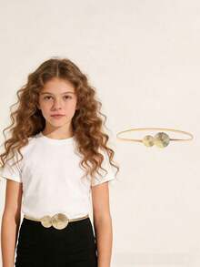 Girls' Western Style Exaggerated Round Neck Elastic Gold Dress With Belt, Ramadan Gift, Valentine's Day Gift - Multicolor - View 9