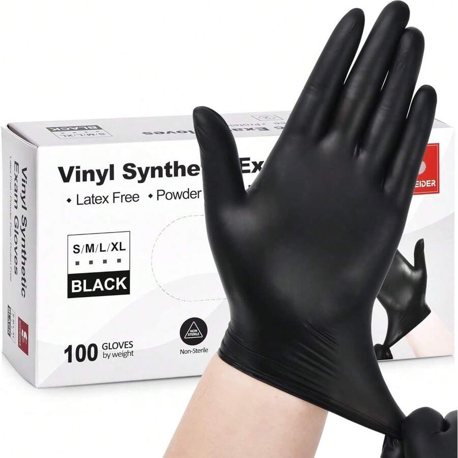 Schneider Vinyl Synthetic Exam Gloves, 4 Mil, Latex Free Disposable Gloves For Medical, Cooking, Cleaning, And Food Prep Christmas Decor, Holiday Decor, Christmas Tree Ornaments, Winter Holiday Decor, Christmas Gifts,New Year Gifts,New Year Decorations - 02 黑色(中 100) - 查看 1