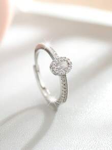 CVNANA 1 chiếc nhẫn bạc hình trái tim dễ thương đính đá Zirconia, quà tặng cho nữ, trang sức hẹn hò, không kèm hộp. - Xem 3