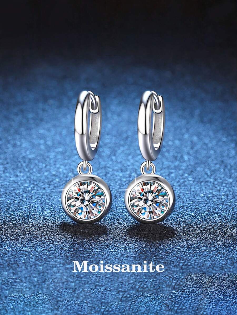 BLOVEMEE 2pcs Elegant Luxury 925 Sterling Silver 0.5Carat X 2 Moissanite Earrings, Suitable For Women's Daily Commute, Party, Vacation, Mother's Day, Wedding Anniversary, Shiny Jewelry Gift For Her - EH0124M - View 1