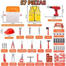 JCH-Nasjac Herramientas Juguete para Niños 57Pcs Juego de Herramientas Niños con Chaleco Taladro Eléctrico Casco  Caja de Herramientas Construcción para Juego de Roles Regalos de Navidad Niño - como en la foto - Ver 3
