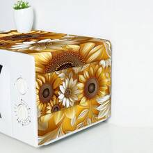 1pc Sunflower Print Microwave Dust Cover, 30cm*90cm, Decorative Dust Cover, Flat Printing, Linen Material, Non-Waterproof, With Side Pocket, Home Decor, Appliance Protection, Easy To Use And Clean