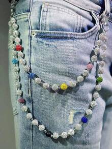 1pc Handmade Street Hip-Hop Style Clay Waist Chain, Inlaid With Rhinestones And Beads, Unisex Body Chain For Daily Wear (Friendly Reminder: Occasional Loose Chain Links Are Normal For Handmade Products, Can Be Re-Assembled) - Multicolor - View 1