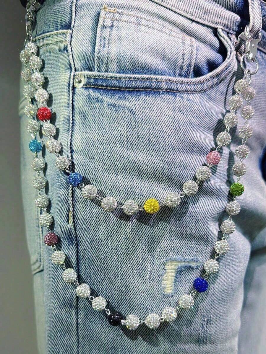 1pc Handmade Street Hip-Hop Style Clay Waist Chain, Inlaid With Rhinestones And Beads, Unisex Body Chain For Daily Wear (Friendly Reminder: Occasional Loose Chain Links Are Normal For Handmade Products, Can Be Re-Assembled) - Multicolor - View 1