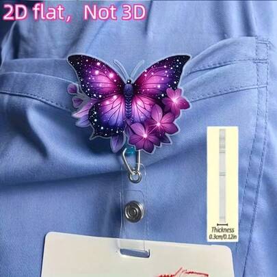1 pieza Soporte de identificación de acrílico plano 2D en forma de mariposa, carrete retráctil decorativo para estudiantes de medicina y enfermeras en práctica - Soporte duradero para identificación laboral, adecuado para enfermeras, etiquetas de nombre de enfermería, anatomía cardíaca, estudiantes de enfermería, médicos, enfermeras registradas, enfermeras vocacionales y asistentes médicos. Color aleatorio, con clip de fácil extracción.