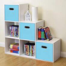 Black Foldable Storage Cubes Bins, Fabric Storage Box Cubes Organizer Baskets With Dual Handles For Home Organizer,Set Of 6,(Blue) - Blue - View 6