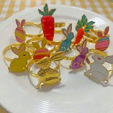 10pcs Easter Holiday Napkin Ring Set, Dining Table Decor For Easter Hotel Restaurant, Home Party Atmosphere Decoration - Multicolor - View 6