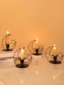 1Pc/Set Star-And-Moon-Shaped Wrought Iron Candle Holder In A Minimalist Dark Fairy Tale Style. - Multicolor - View 2