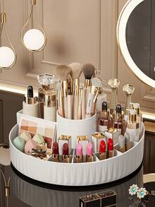 1 pieza Diseño de cuadrícula circular blanco, negro, rosa, amarillo, giratorio y conveniente para recoger artículos, adecuado para usar en múltiples escenarios como salas de estudio, tocadores y lavabos, almacenamiento eficiente de cosméticos. El diseño giratorio hace que el maquillaje sea talla grande conveniente para ti, convirtiéndolo en un regalo ideal para madres, amigos, familiares y novias en San Valentín, el Día de la Madre, aniversarios y talla grande.