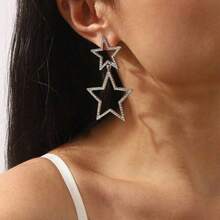Free Shipping MyDear 1 Pair Fashionable Crystal Pentagram Pendant Earrings, Suitable For Women's Everyday Wear - Bạc - Xem 3