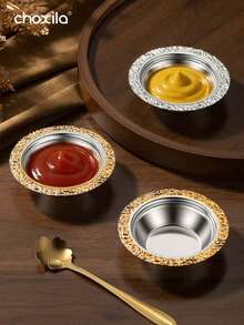 choxila 1/3/6pcs Iron Sauce Dish, Gold Edged Hammer Patterned Seasoning Dish, Snack Dish, Meal Dish, Side Dish, Bowl, Tray, Butter Dish - Bowl - View 2