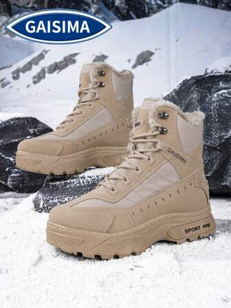 GAISIMA Herrskor med hög topp för utomhusbruk, Vandringsskor i stora storlekar, Vandringskor för resor, Snörskor med metallöljetter och foder i fuskpäls