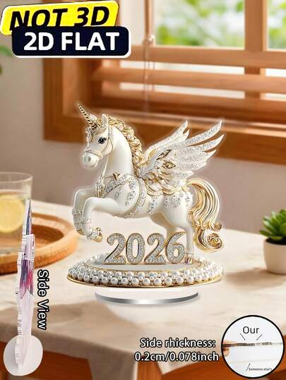 1pc Pink Pony 2026 Desktop Decor, With Pink, Gold, White Elegant Pony "2026" Design Pattern, Suitable For Room, Home, Office Desk Multi-Purpose, Best New Year Gift For Grandchildren, Gift For Horse Riding Enthusiasts