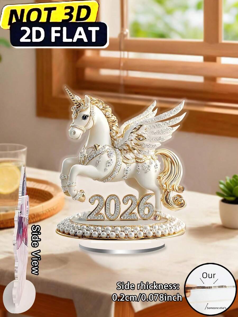 1pc Pink Pony 2026 Desktop Decor, With Pink, Gold, White Elegant Pony "2026" Design Pattern, Suitable For Room, Home, Office Desk Multi-Purpose, Best New Year Gift For Grandchildren, Gift For Horse Riding Enthusiasts