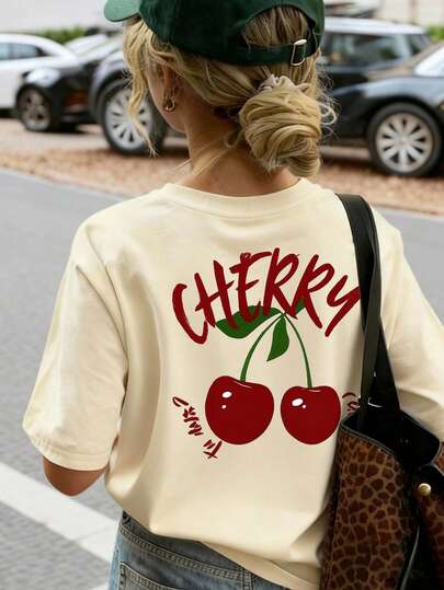 Camiseta de manga corta con cuello redondo y estampado casual para niñas preadolescentes, top de verano