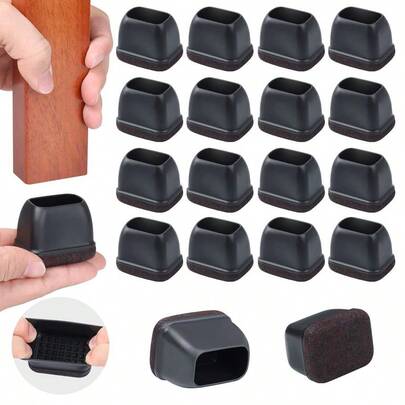 24 protectores de piso rectangulares de fieltro para pisos de madera dura, almohadillas para orejas rectangulares de silicona negra para muebles, fundas para sillas y mesas de computadora