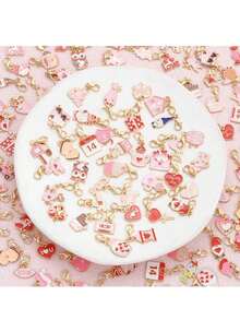 10pcs/Set Random Valentine's Day Theme Red & Pink Heart Keychains Set, Includes Heart & Bouquet Shaped Alloy Pendants, Unique Design, Surprise Gift. Elegant Gift Suitable For Holidays, Birthdays, And Parties. - Multicolor - View 4