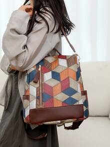 Contrast Color Splicing Backpack Interprets Urban Functional Aesthetics. One Bag Unlocks All Scenarios Of Cycling, Commuting, And Short Trips. Scientific Function: The Reinforced Top Handle And The Adjustable Wide-Width Pressure-Relieving Shoulder Strap Adopt The Human-Engineering Load-Bearing Structure - Blue - View 3